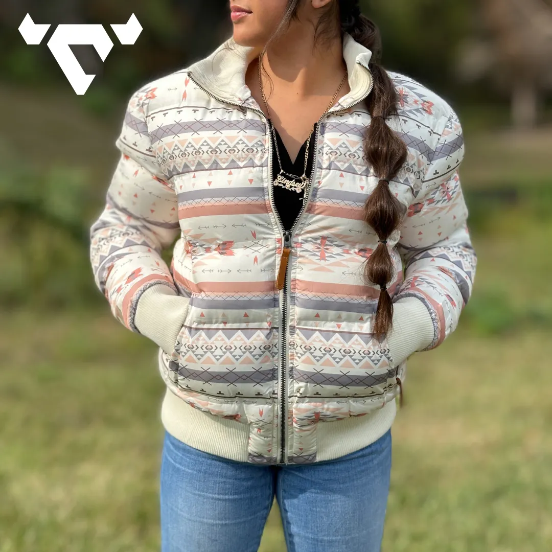 Cream Aztec Pattern Puffer Jacket HJ139CRAZ