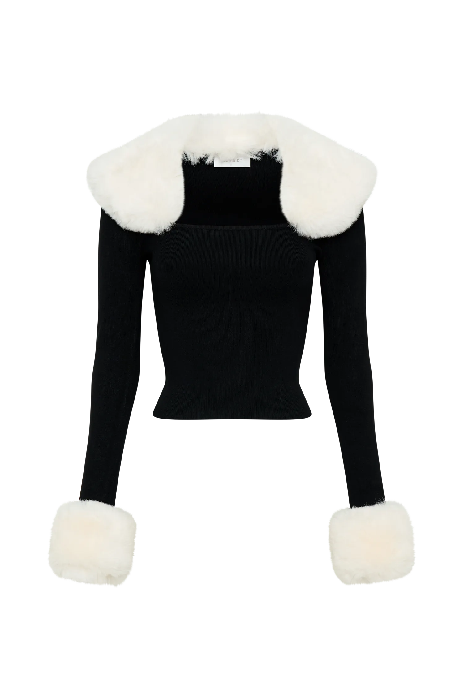 Cressida Faux Fur Knit Long Sleeve Top - Black/White