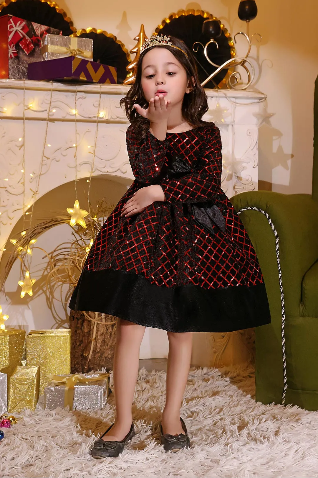 Criss Cross Sequins Velvet Frock | Winter Festive | F2193