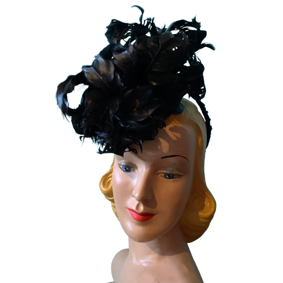 Curled Coq Feather Topped Ring Back Tilt Hat circa 1890s