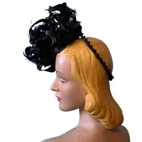 Curled Coq Feather Topped Ring Back Tilt Hat circa 1890s