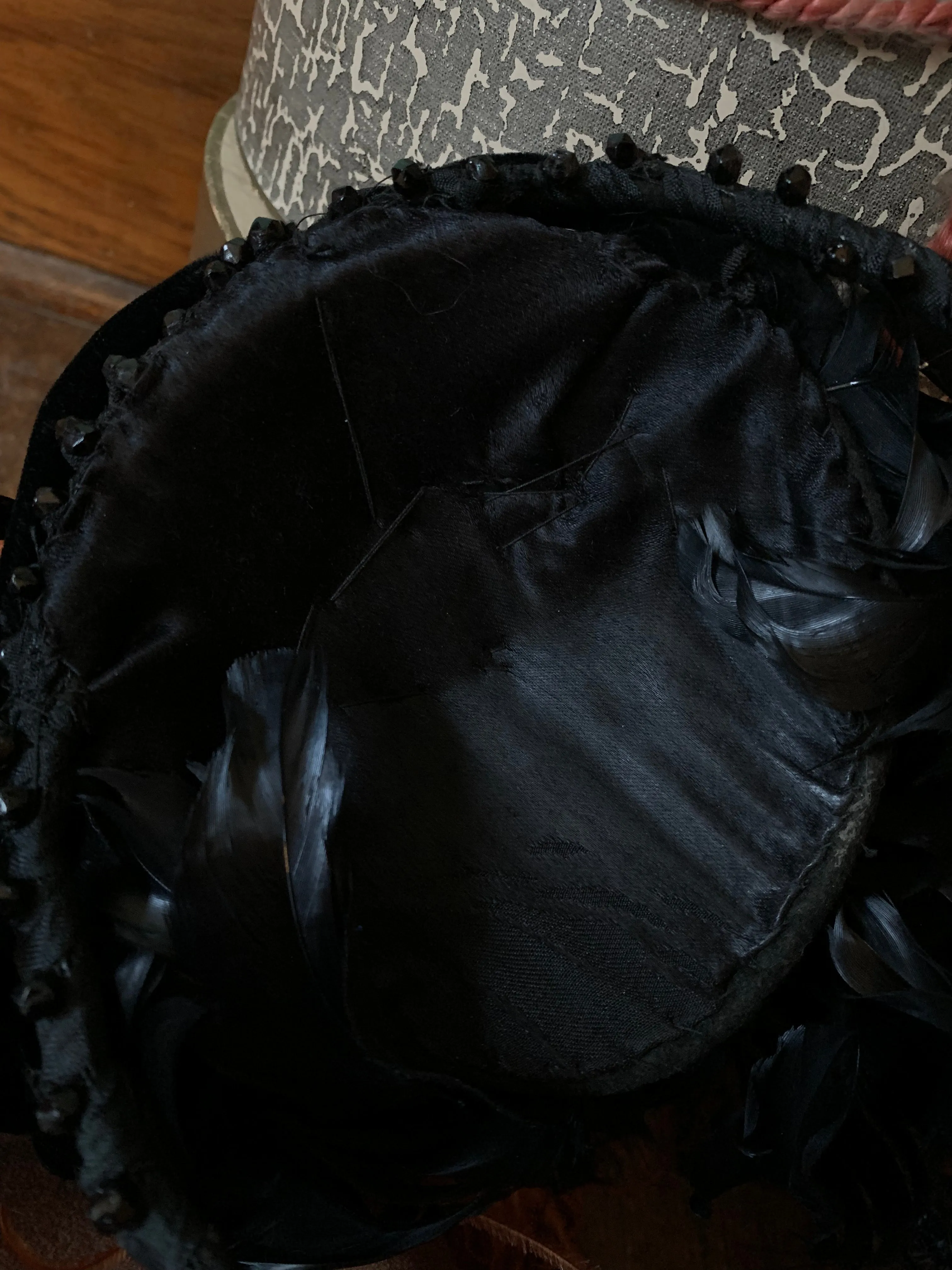 Curled Coq Feather Topped Ring Back Tilt Hat circa 1890s