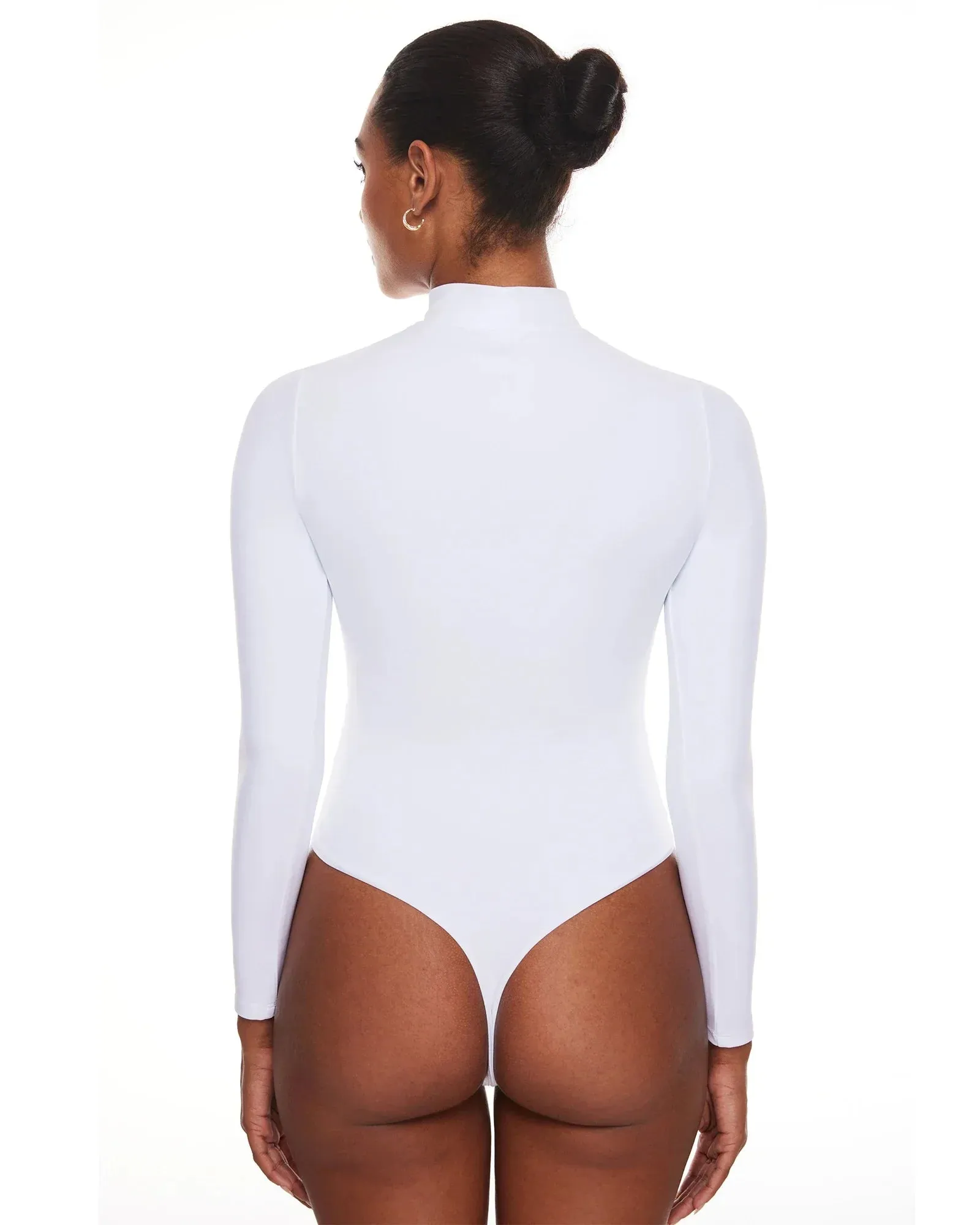 Cut Out Bodysuit Long Sleeve Mock Turtleneck One Piece Tops Double lined