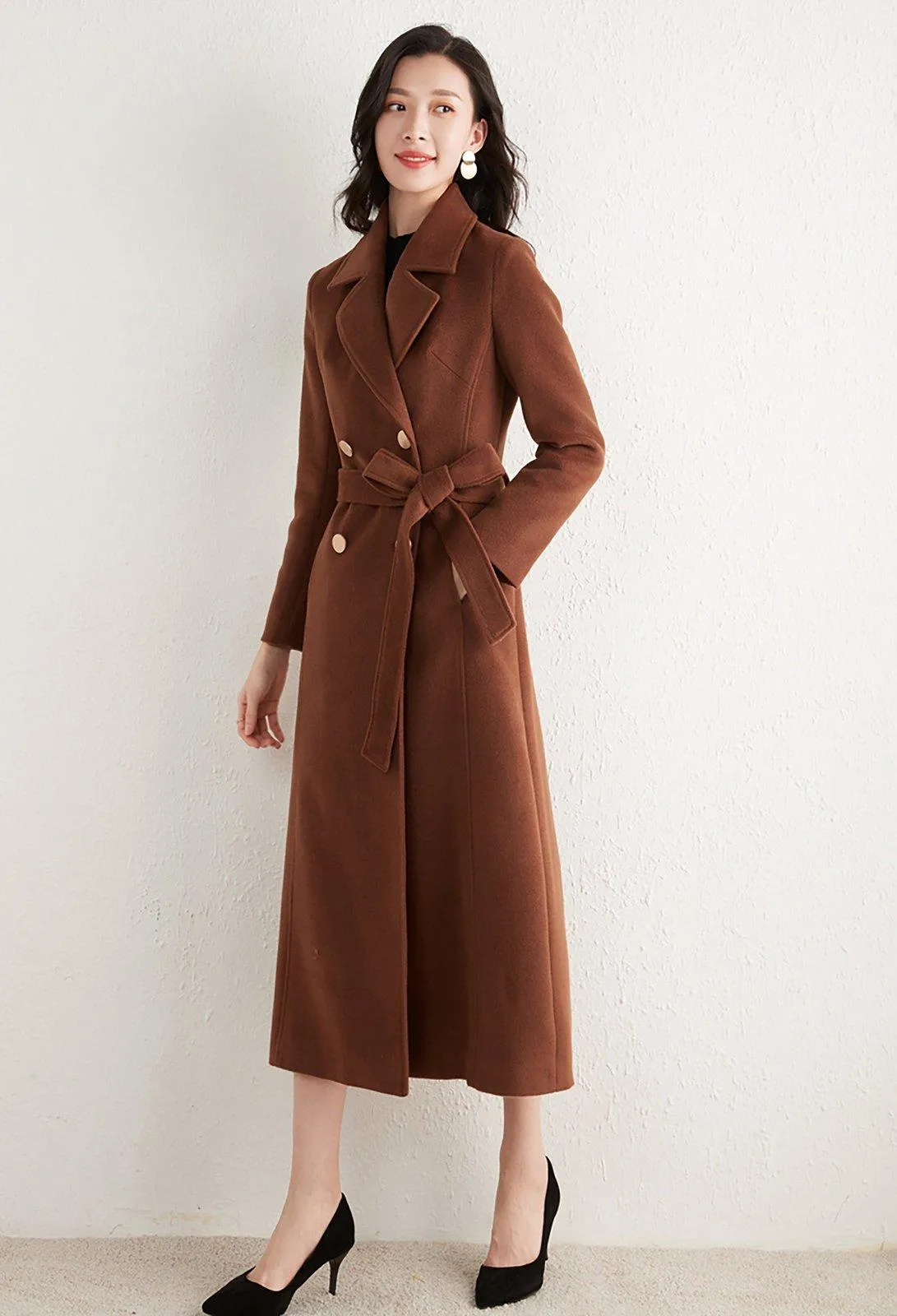 Dana Wool Blend Double Breasted Belted Long Coat