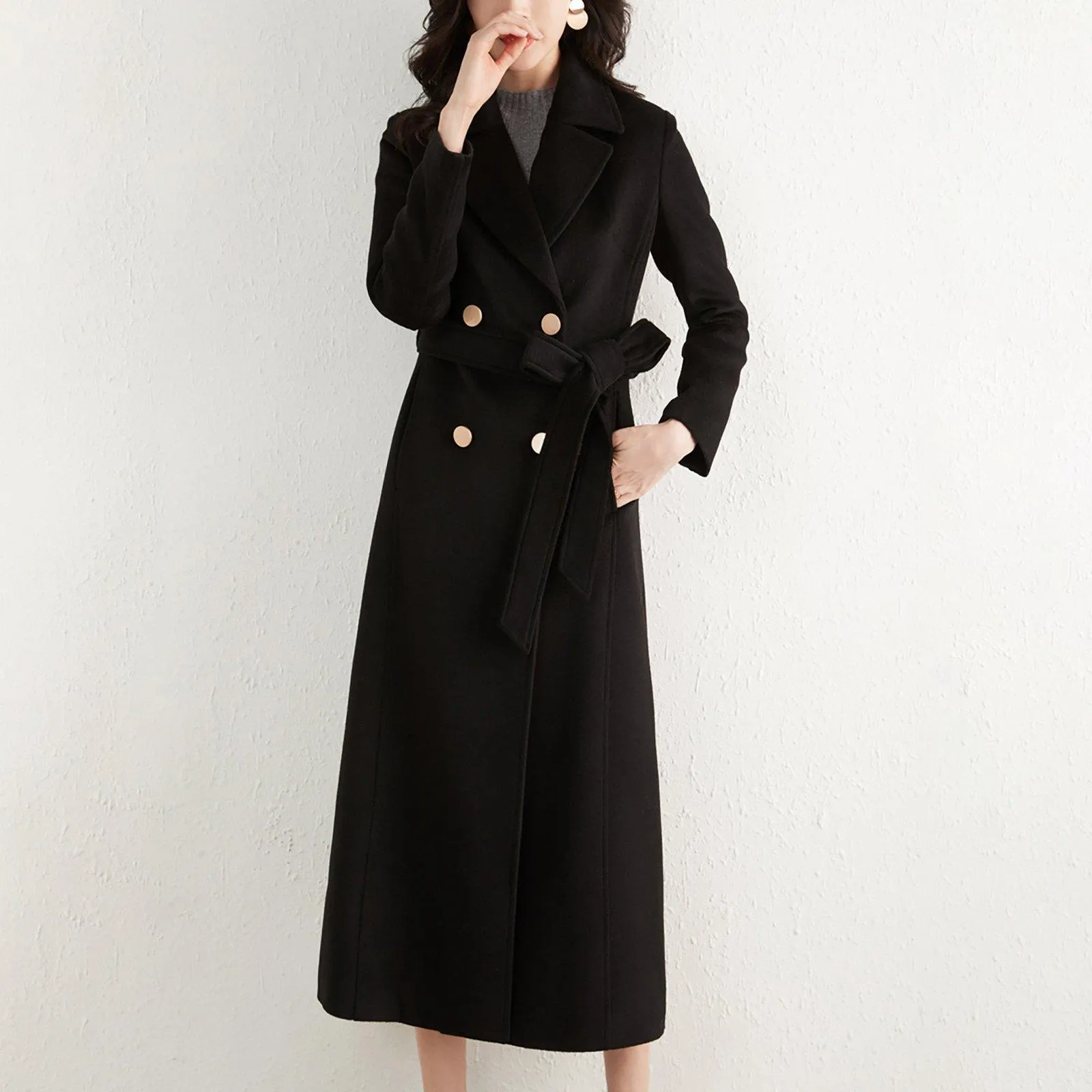 Dana Wool Blend Double Breasted Belted Long Coat