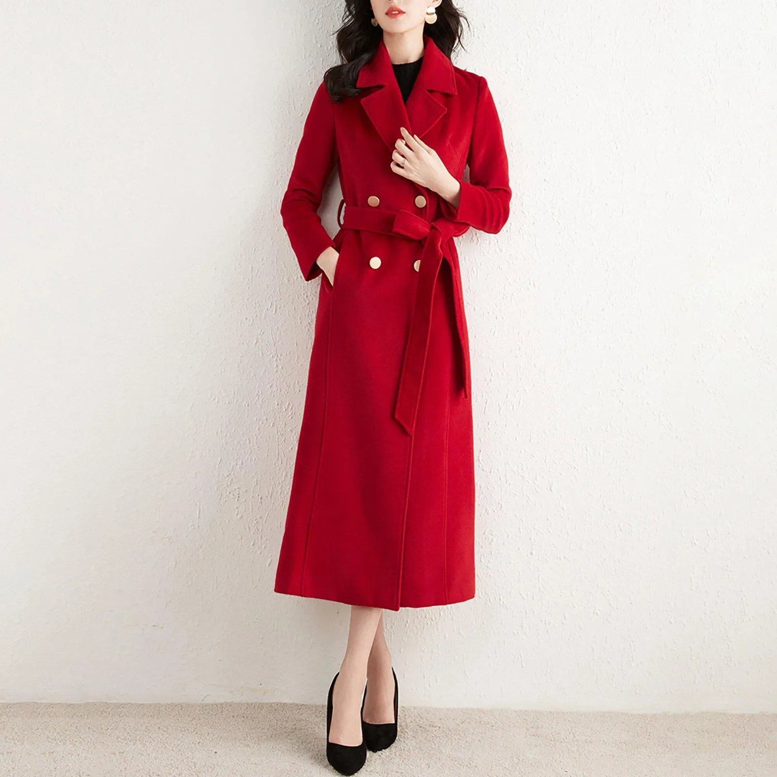 Dana Wool Blend Double Breasted Belted Long Coat