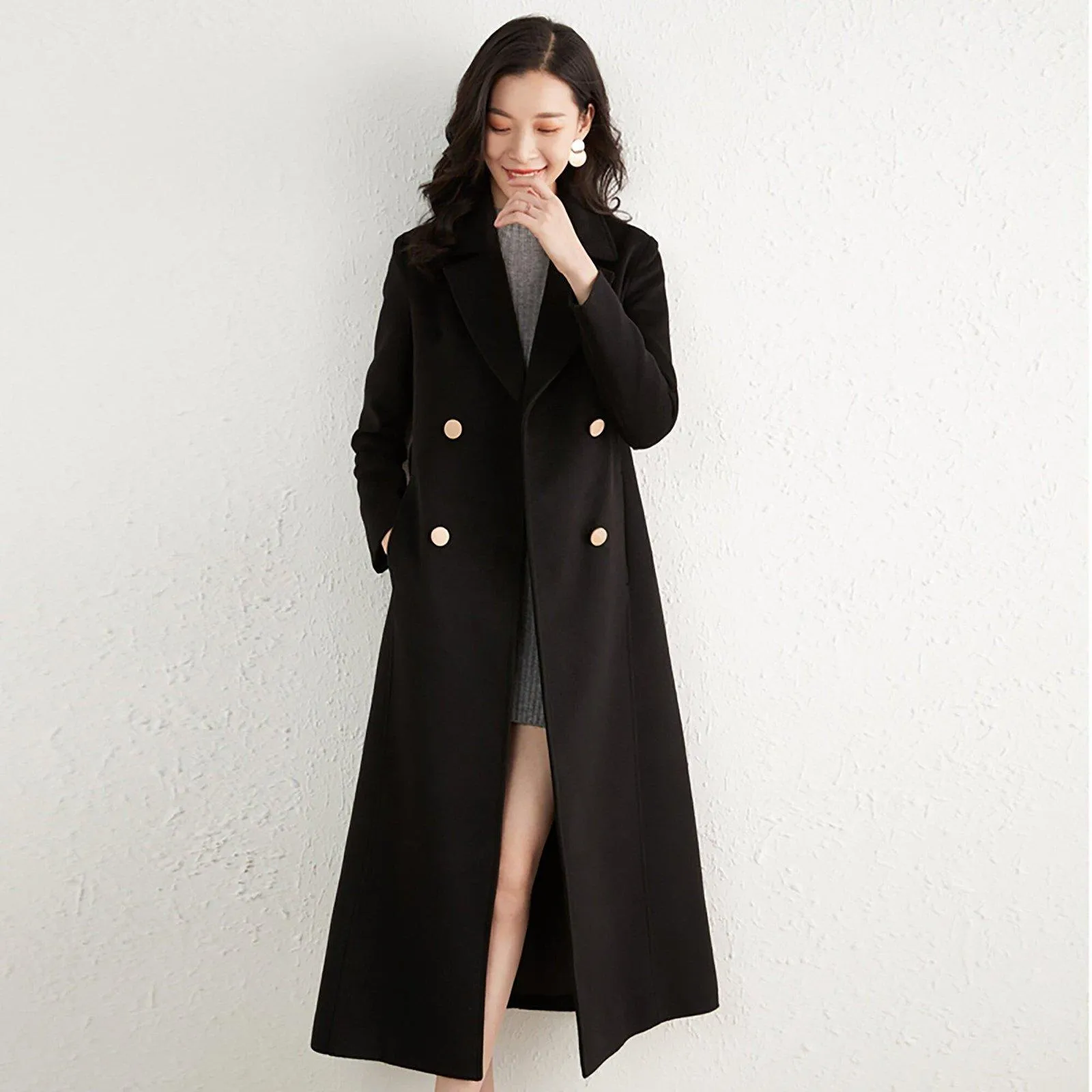 Dana Wool Blend Double Breasted Belted Long Coat