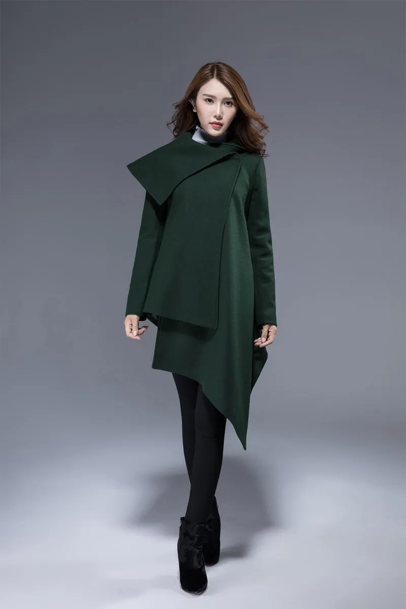 Dark green wrap jacket with asymmetrical collar coat 1819