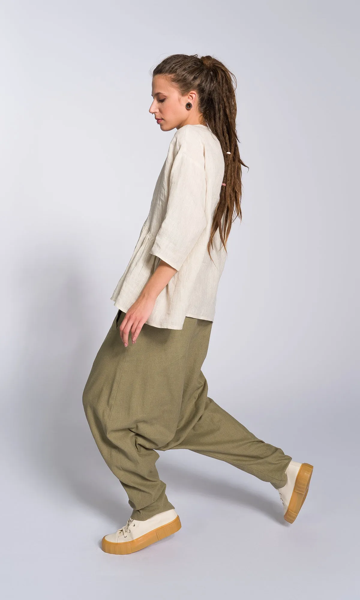 Deep Drop Crotch Linen Pants