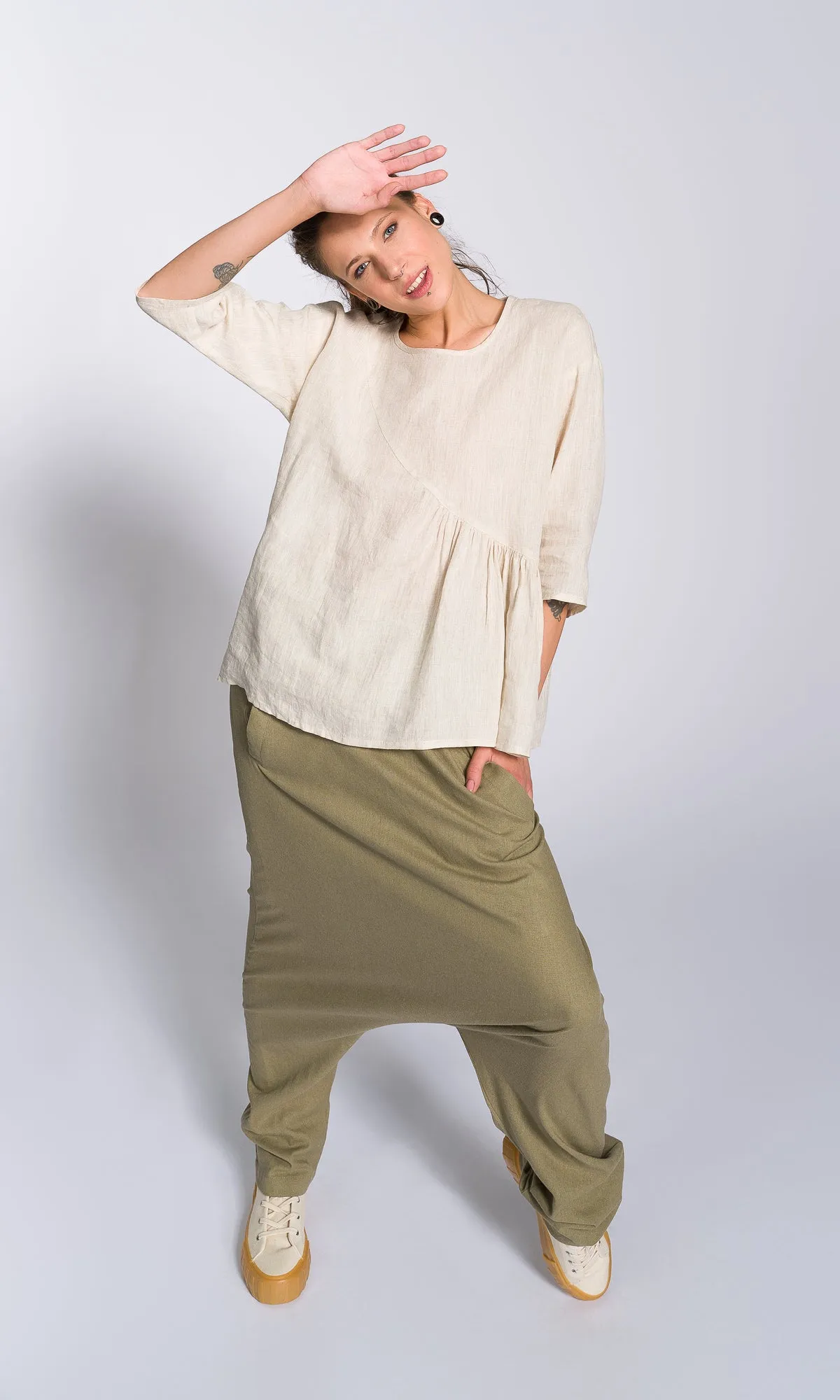 Deep Drop Crotch Linen Pants