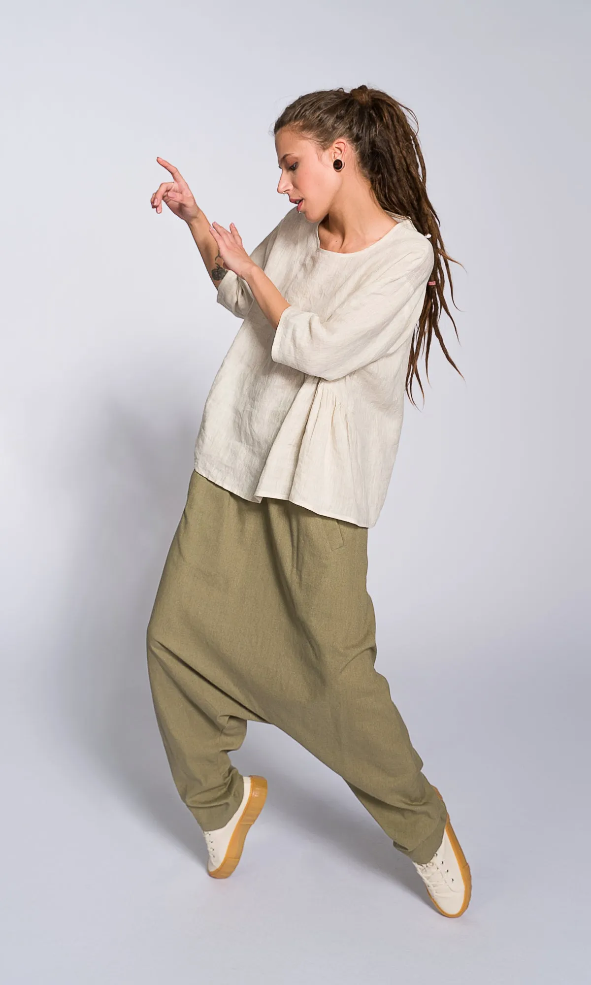 Deep Drop Crotch Linen Pants