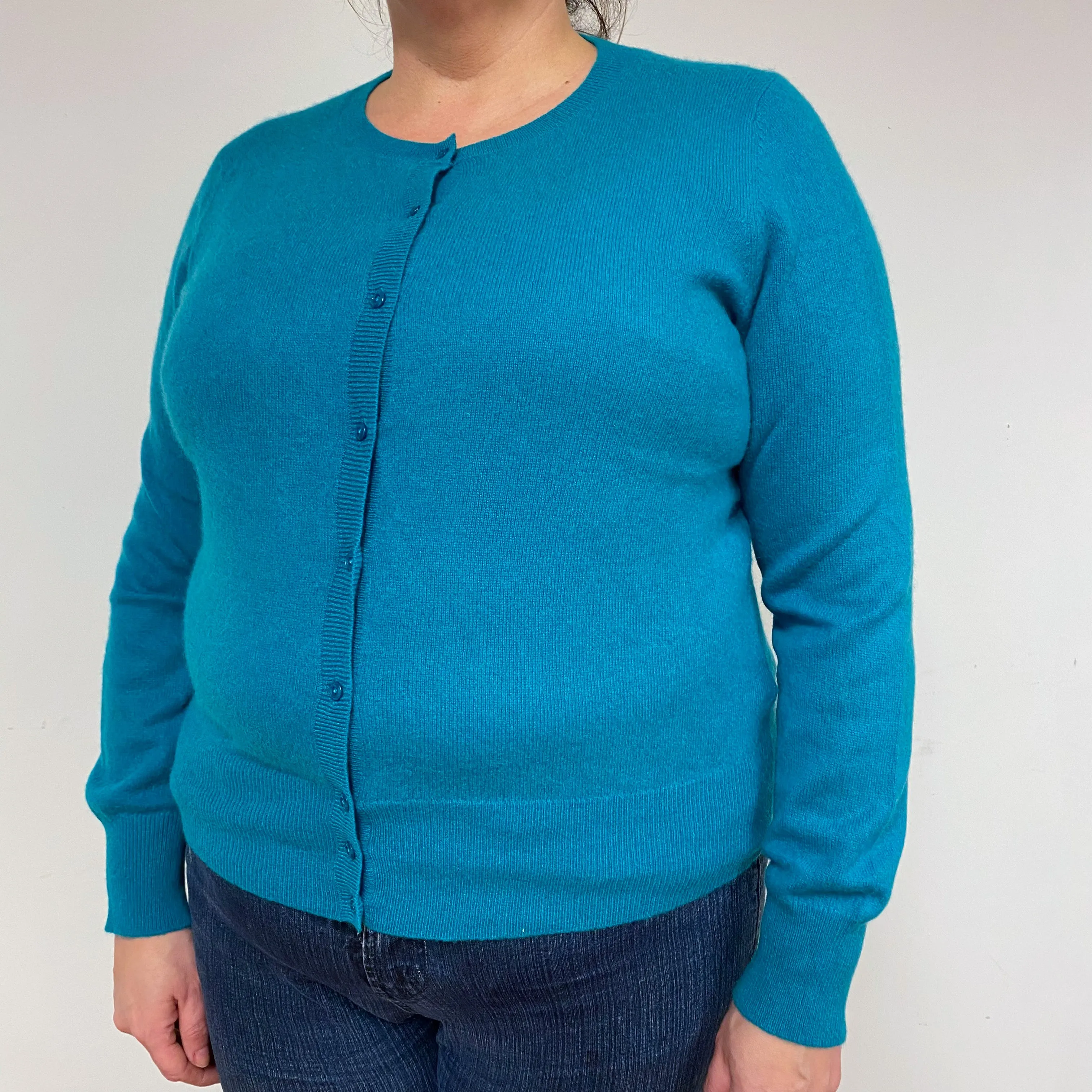 Deep Turquoise Green Cashmere Cardigan Extra Large