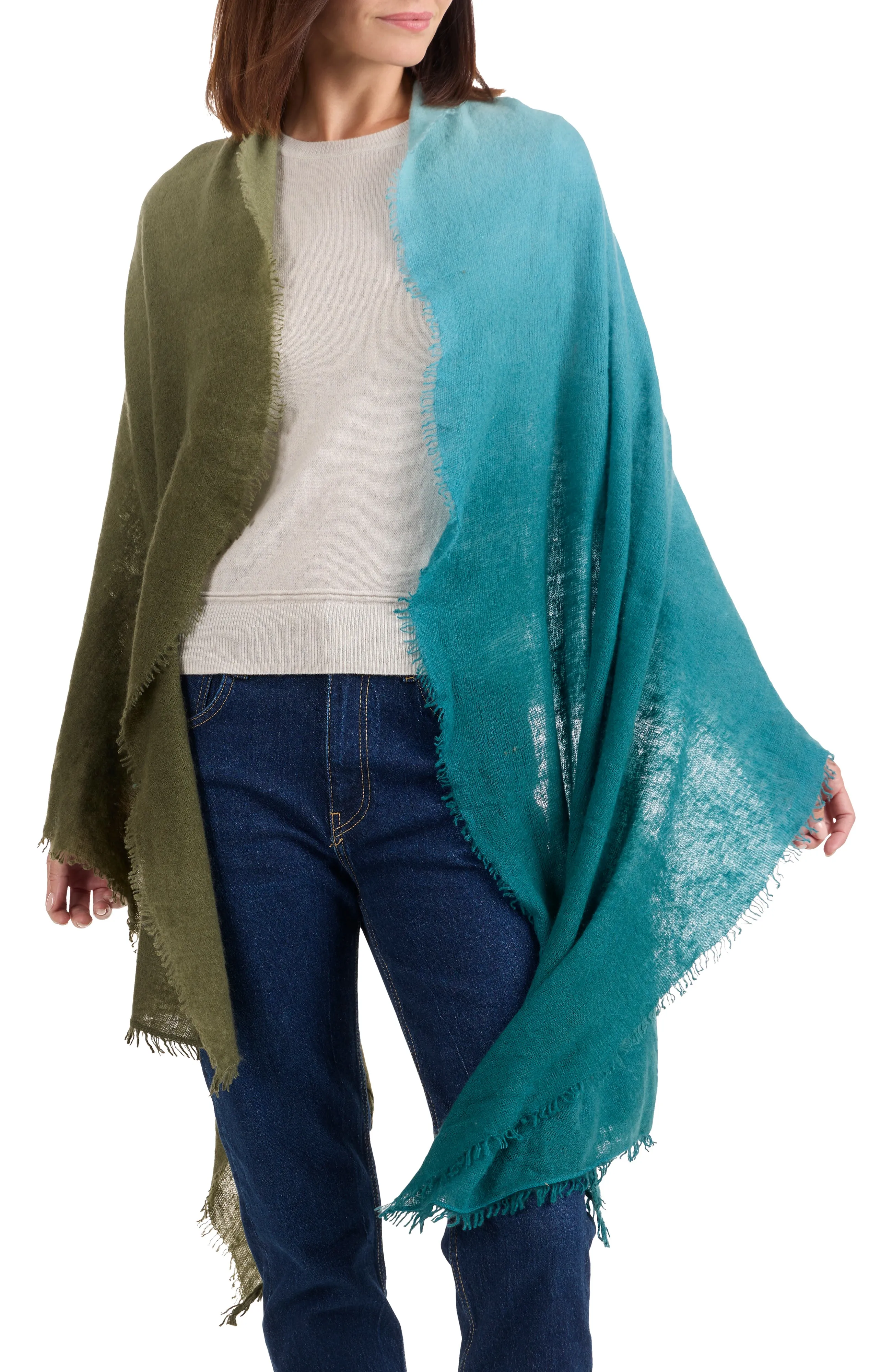 DIP-DYED CASHMERE WRAP WITH FRINGE