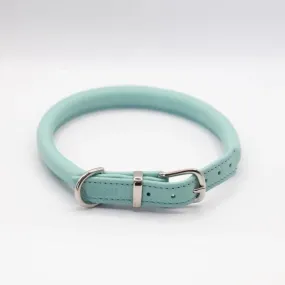 Dogs & Horses Rolled Leather Dog Collar - Aqua