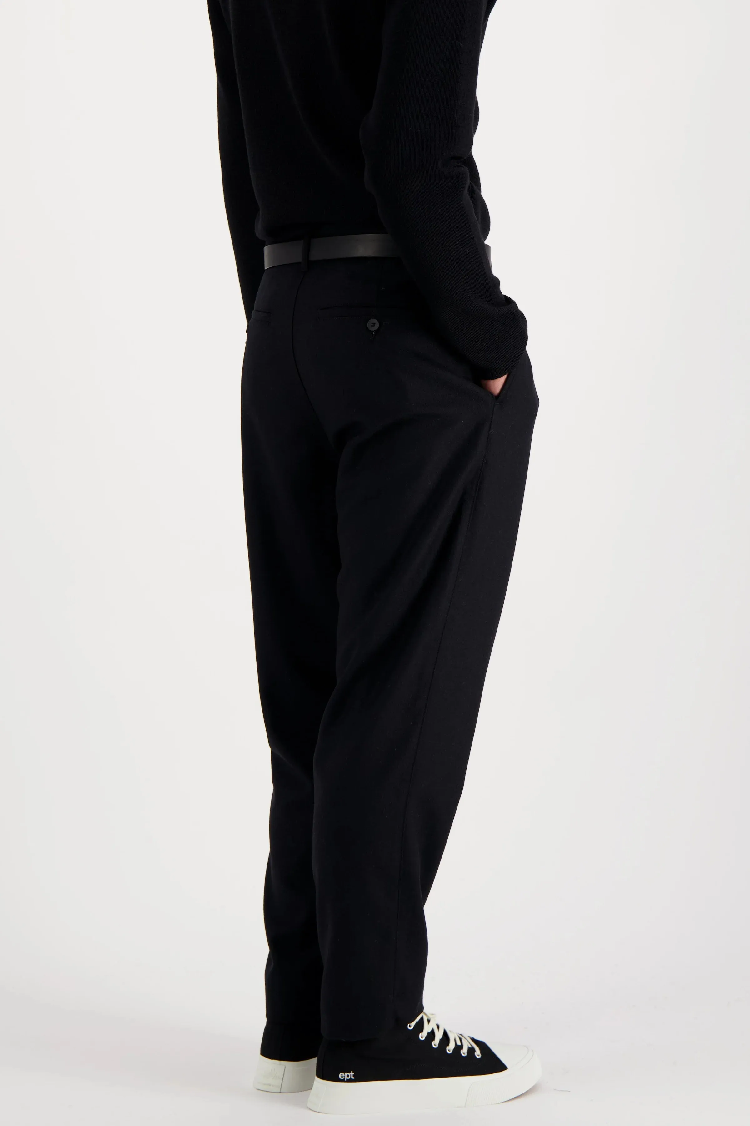 Double Pleats Wool Pants - Black