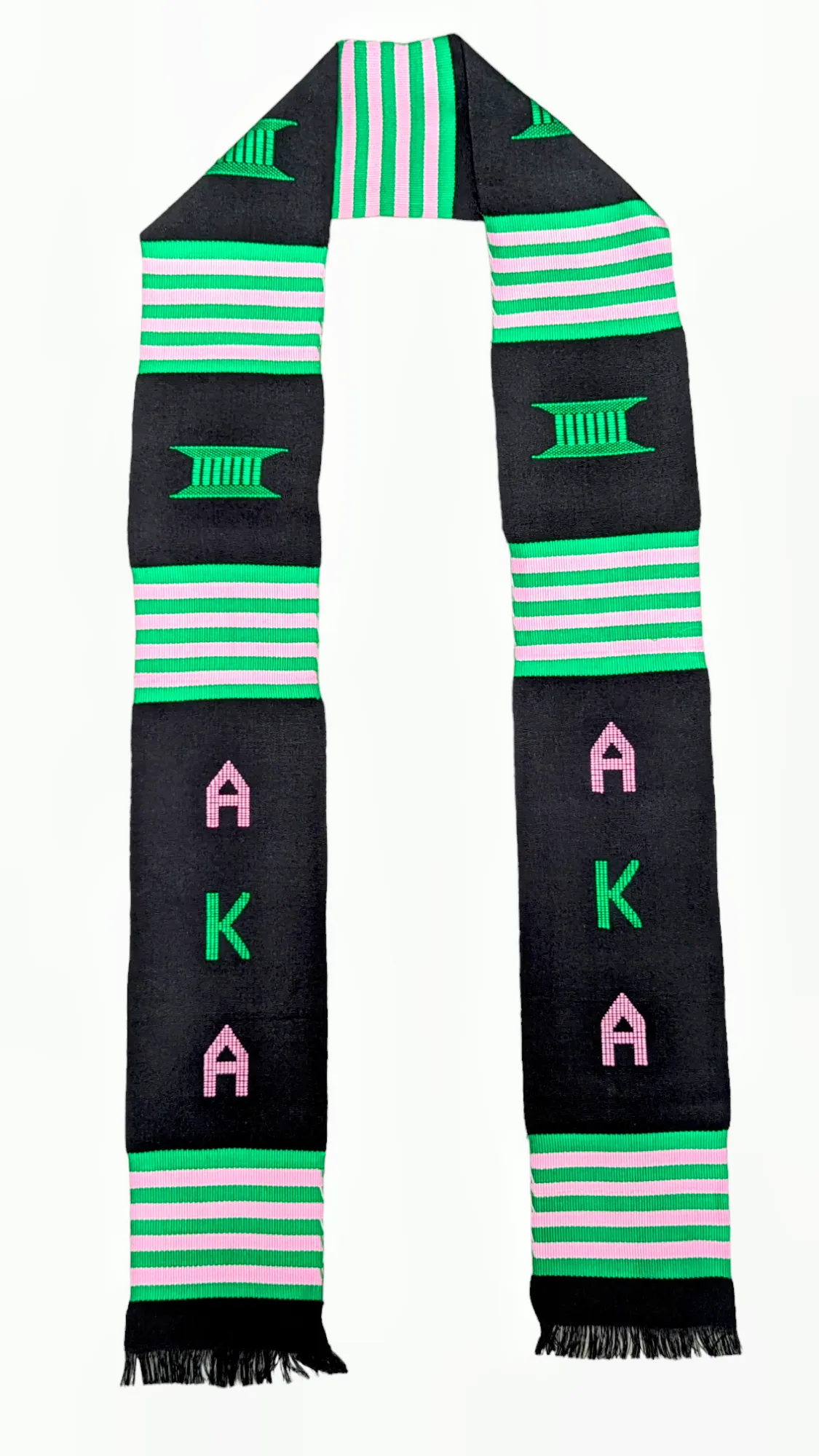 Dupsie's Akass Radiance Black, Pink, and Green Handwoven Kente Graduation Special occasion Stole Sash DPAKA300