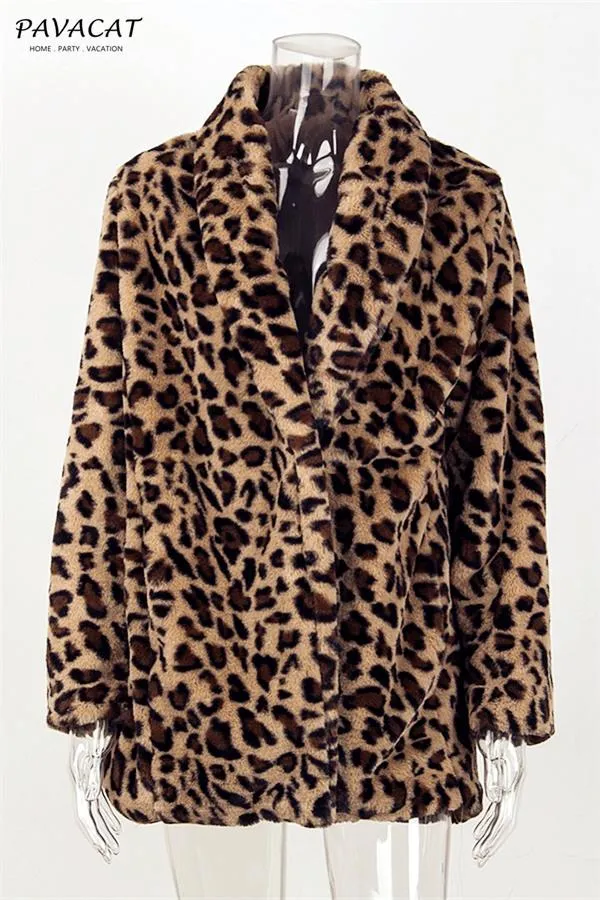 elveswallet Leopard Artificial Fur Long Cardigan