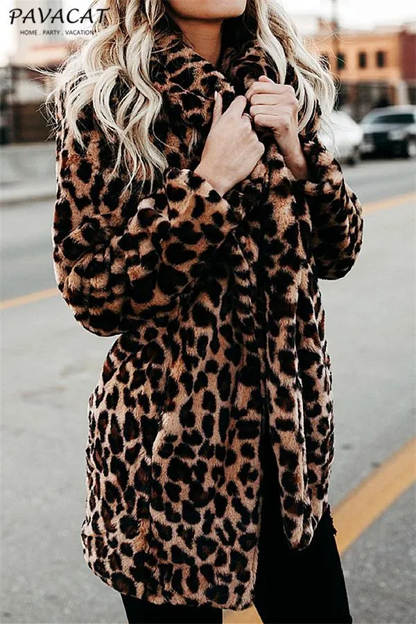 elveswallet Leopard Artificial Fur Long Cardigan