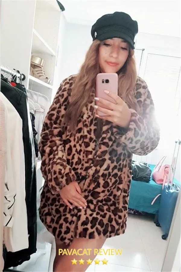 elveswallet Leopard Artificial Fur Long Cardigan