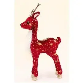 Enchante Ruby & Gold Sparkle Velvet Reindeer 13cm