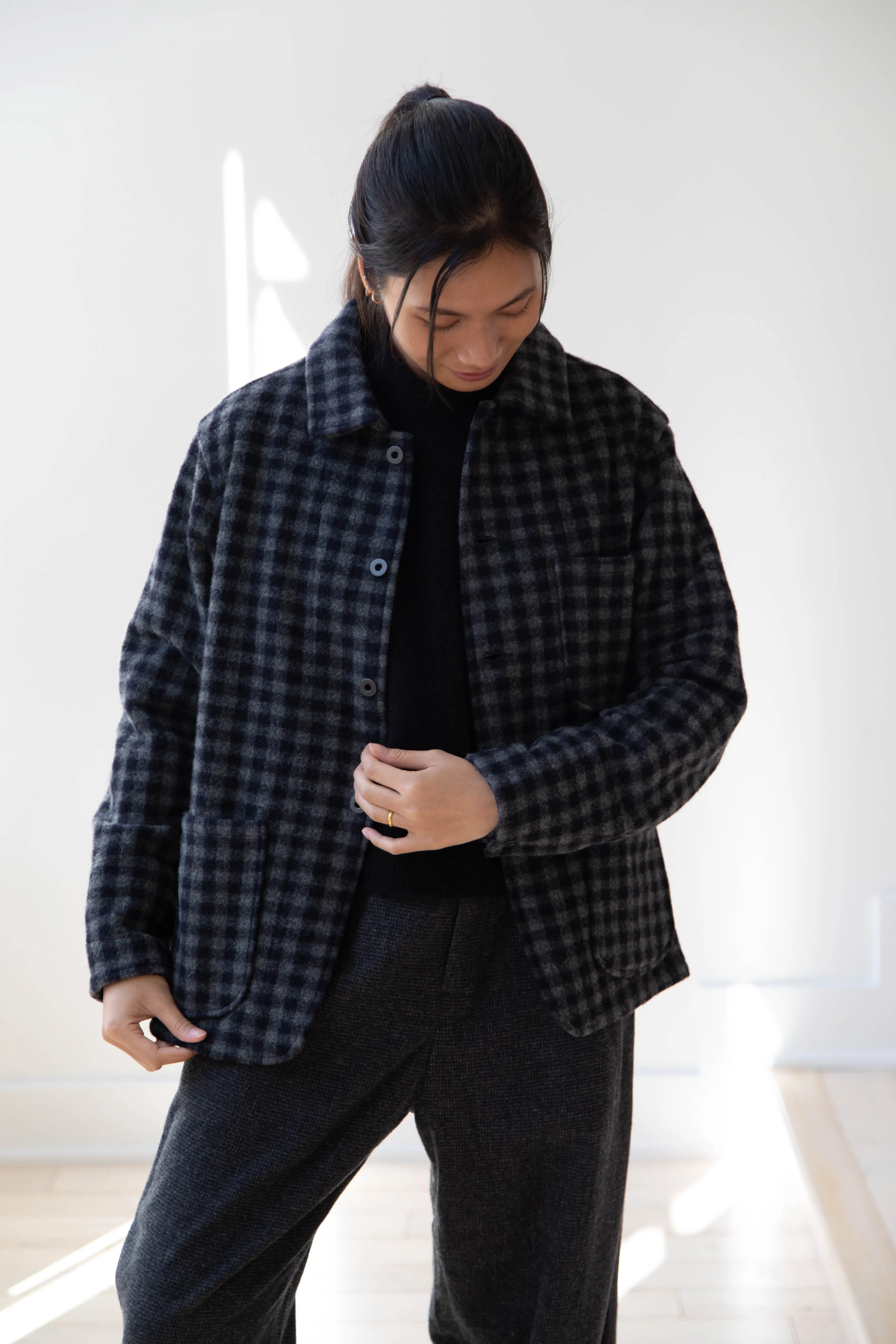 Evan Kinori | Three Pocket Jacket in Brushed Cashmere Wool Check