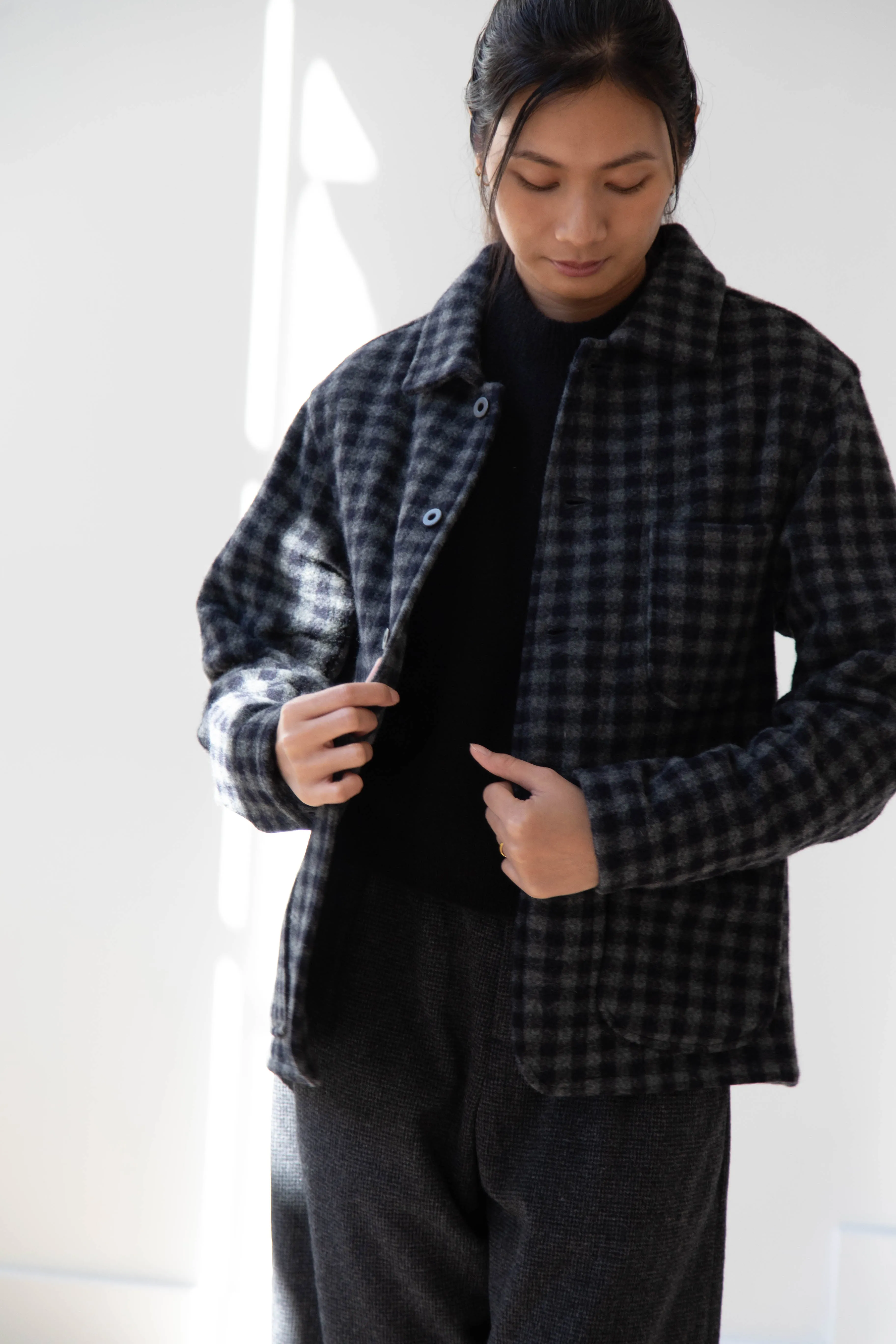 Evan Kinori | Three Pocket Jacket in Brushed Cashmere Wool Check