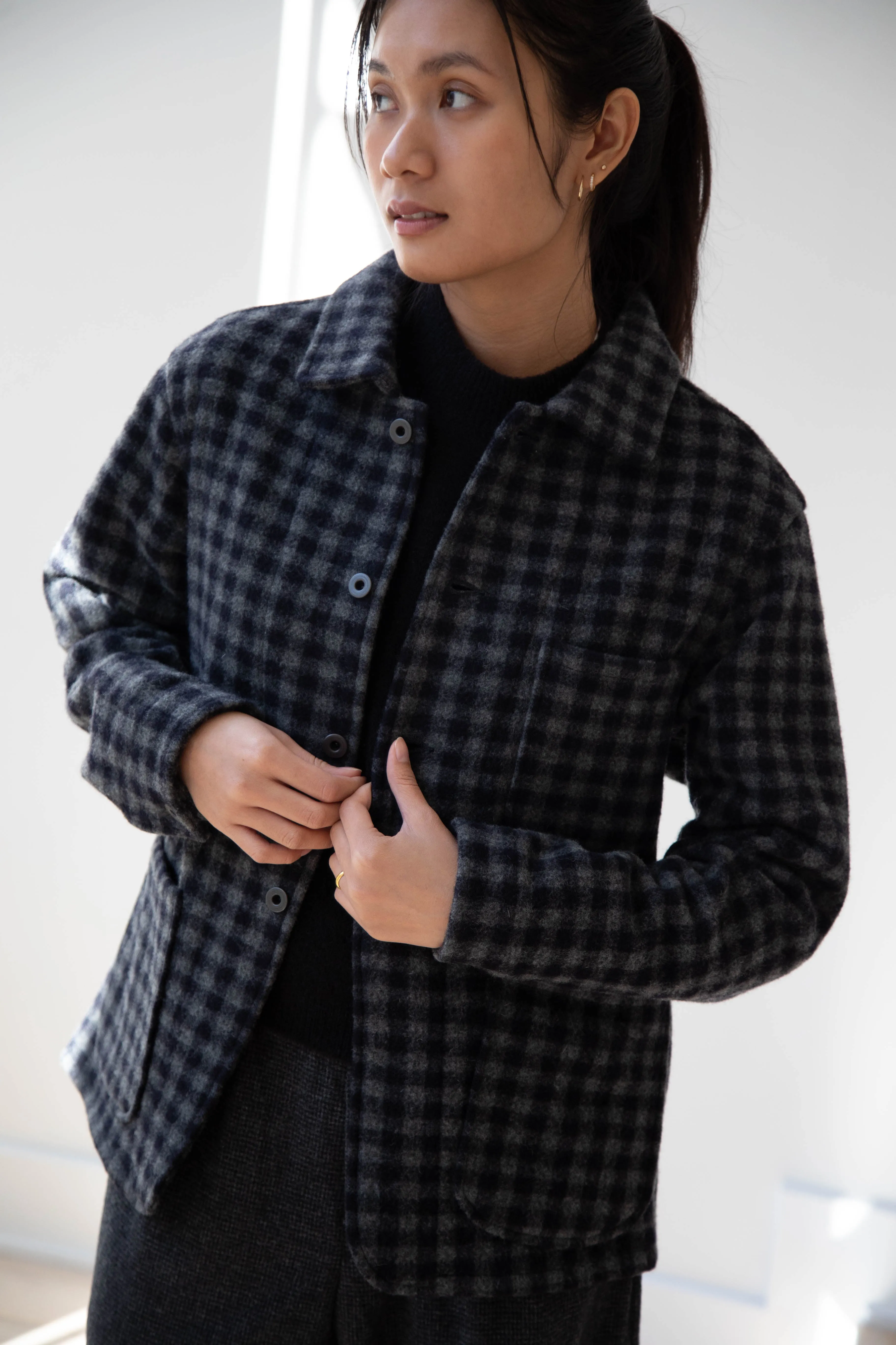 Evan Kinori | Three Pocket Jacket in Brushed Cashmere Wool Check