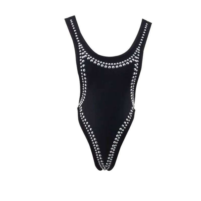 Exclusive celeb style studded rhinestone one piece monokini bodysuit bikini