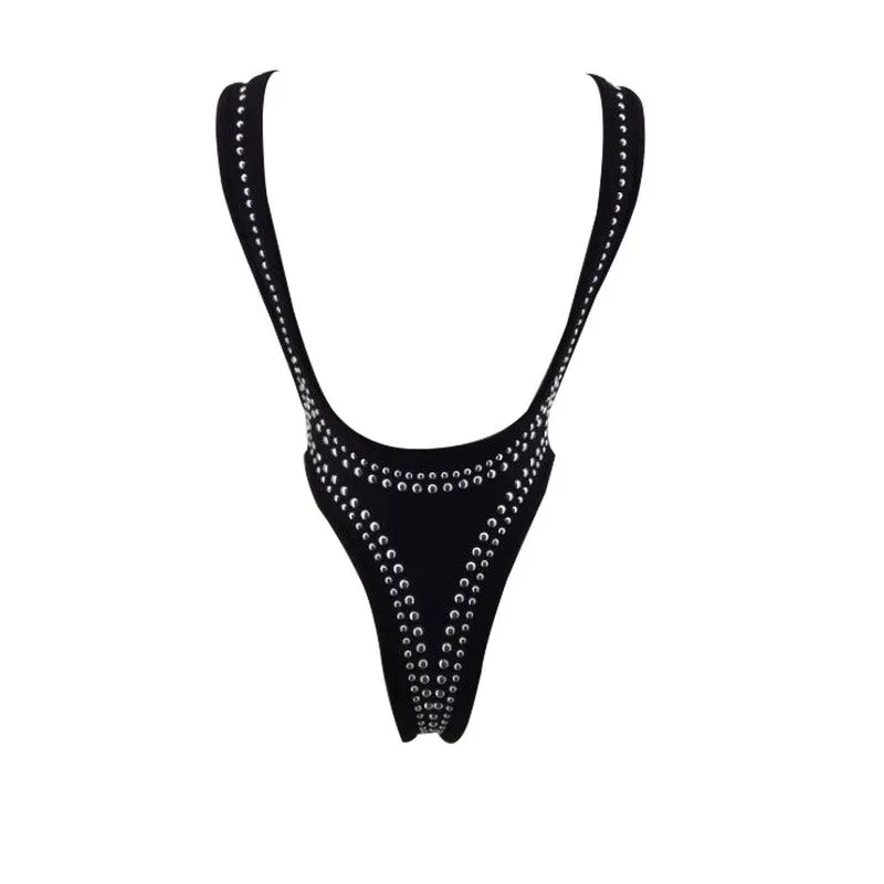 Exclusive celeb style studded rhinestone one piece monokini bodysuit bikini