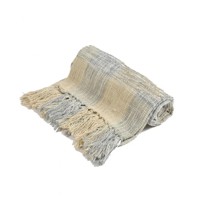 Fashion Throw 100% Cotton Handloom Throw Soft Blanket (FT_05) for Winter Warm Comforter/Throw | AC Blanket Sofa Couch Throw/Blanket_(50 x60 inch)_Beige/Grey.