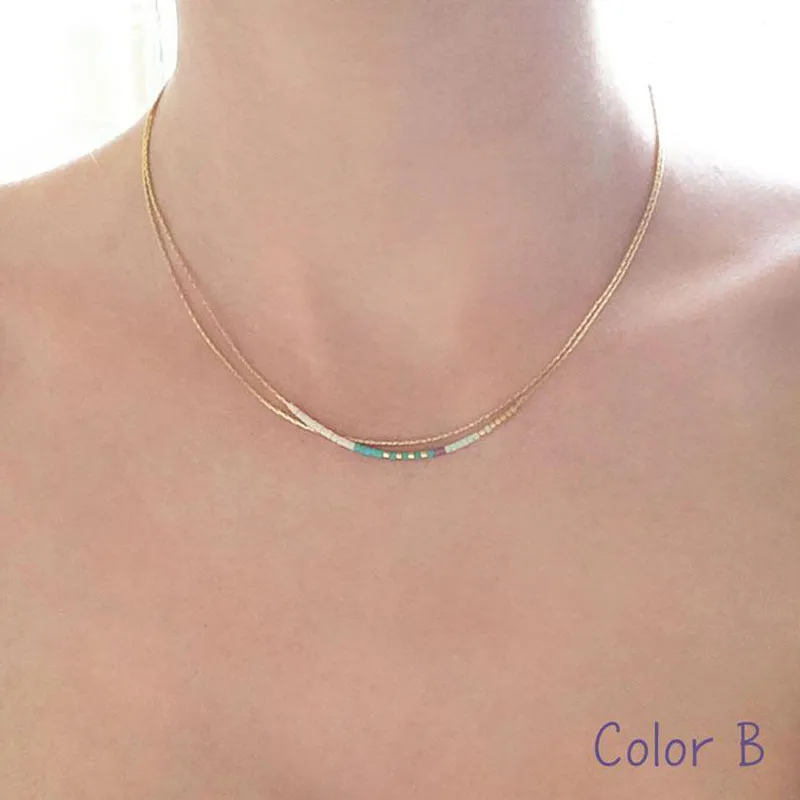 Fashion Versatile Color Rice Bead Necklace Clavicle Chain