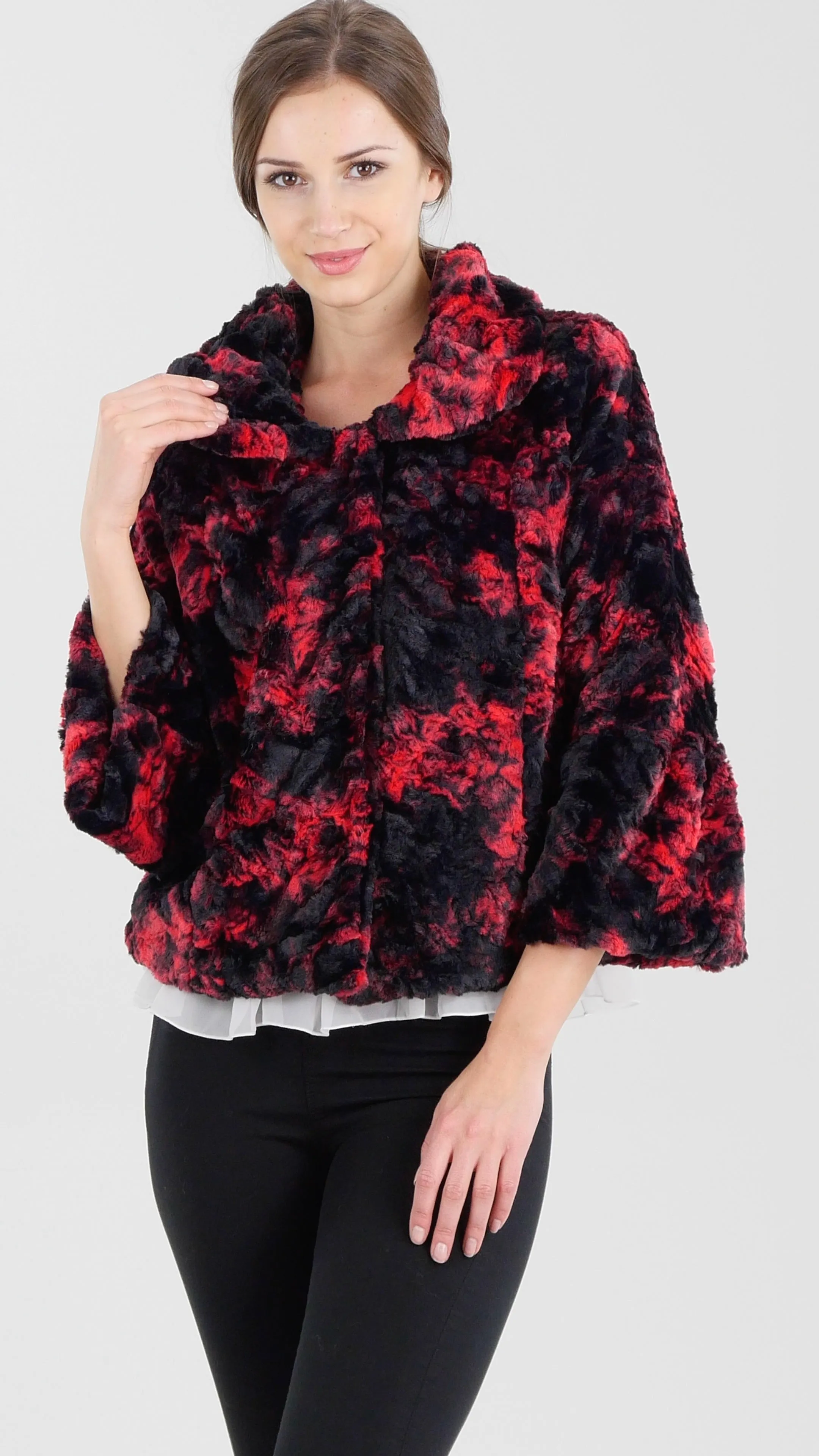 Faux Fur Tie-Dye Peter Pan Collar Jacket