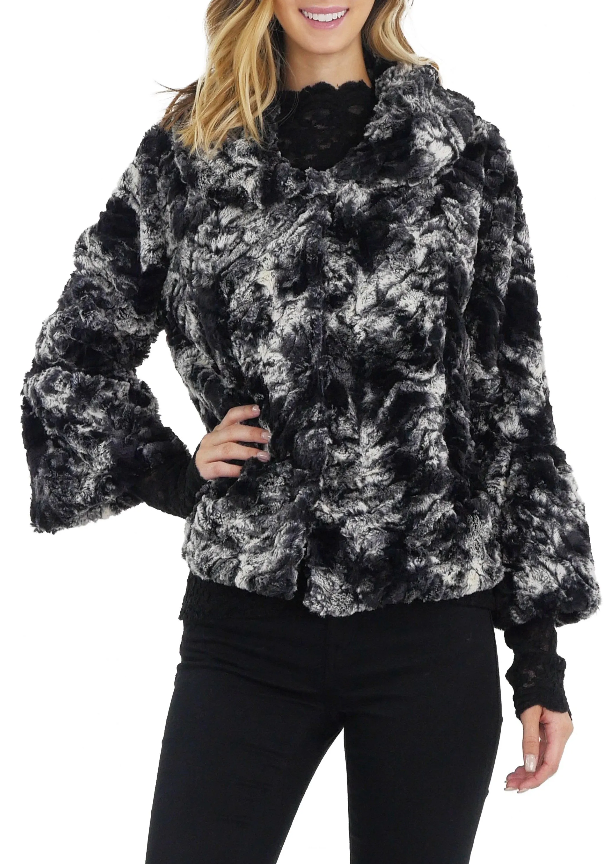 Faux Fur Tie-Dye Peter Pan Collar Jacket