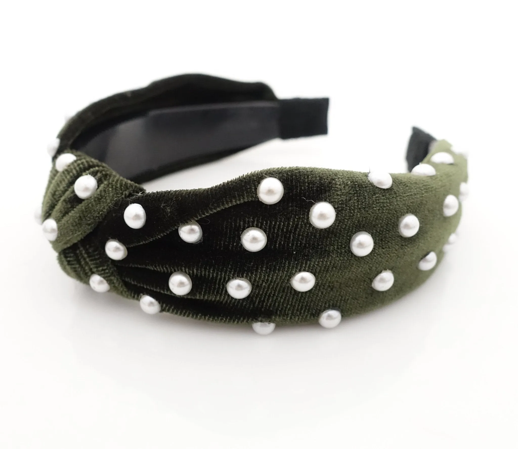 faux pearl decorated velvet fashion headband for women