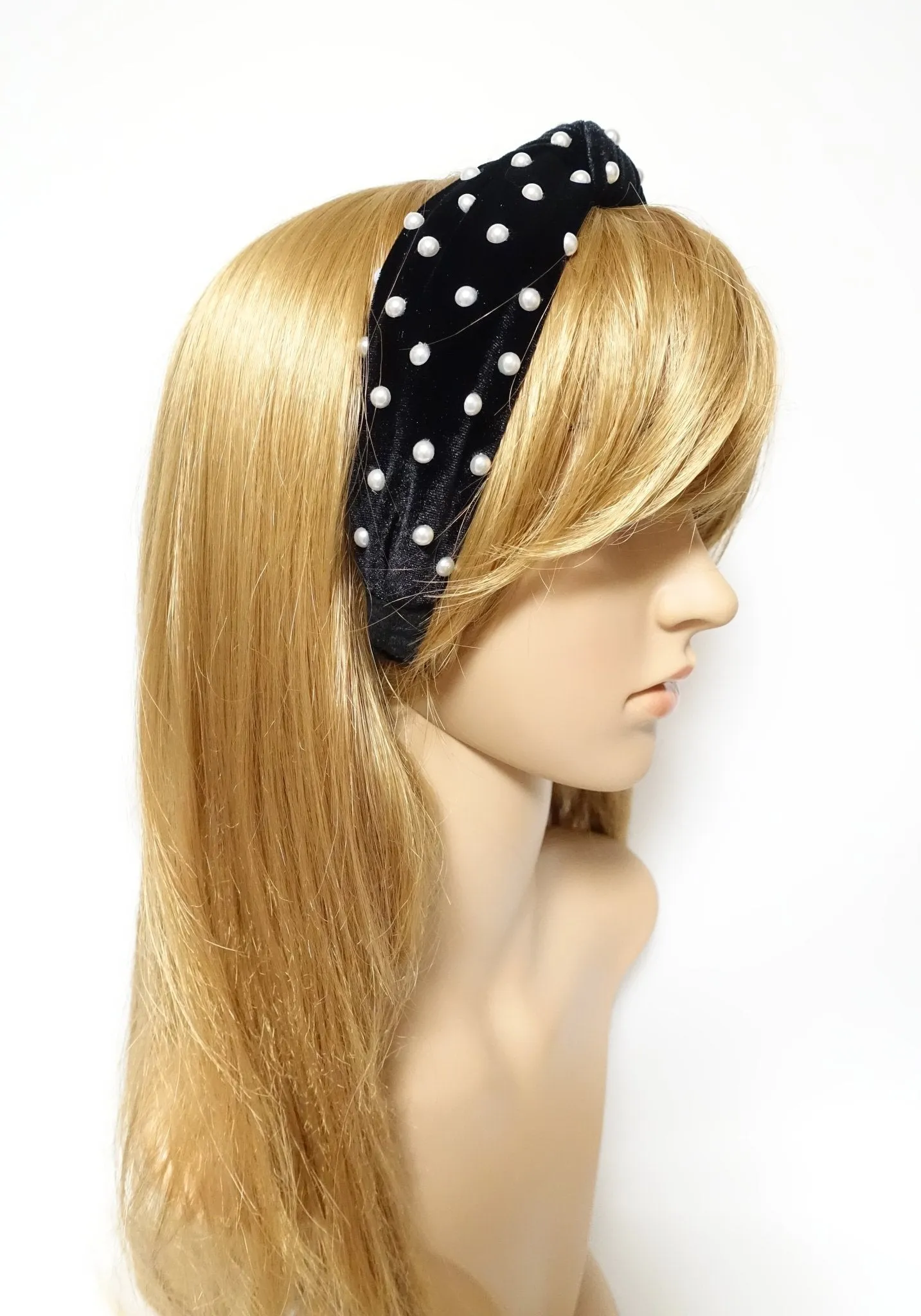 faux pearl decorated velvet fashion headband for women