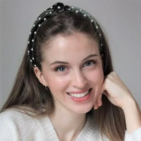 faux pearl decorated velvet fashion headband for women