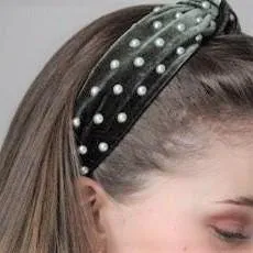 faux pearl decorated velvet fashion headband for women