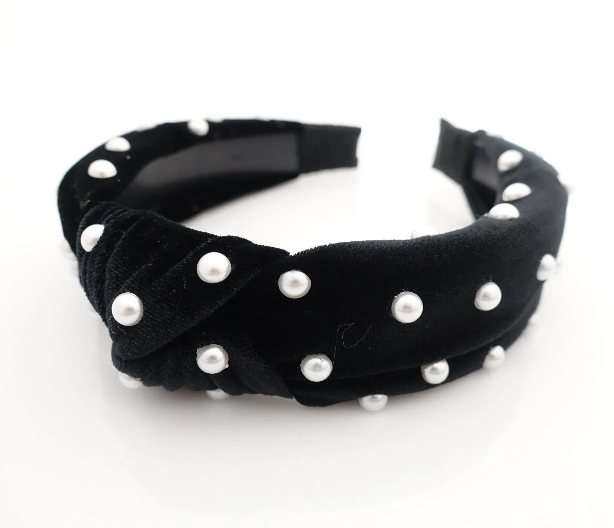 faux pearl decorated velvet fashion headband for women