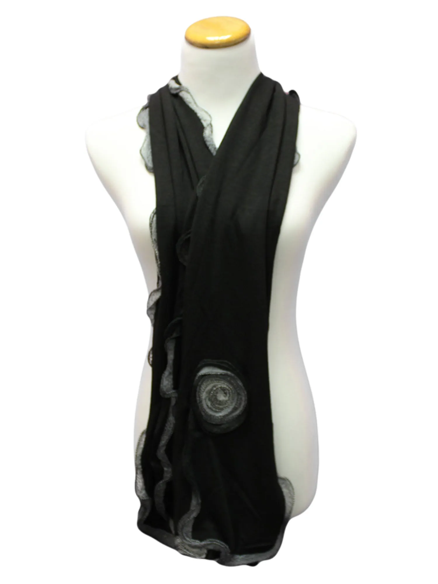 Feminine Scarf With Rosette Trim