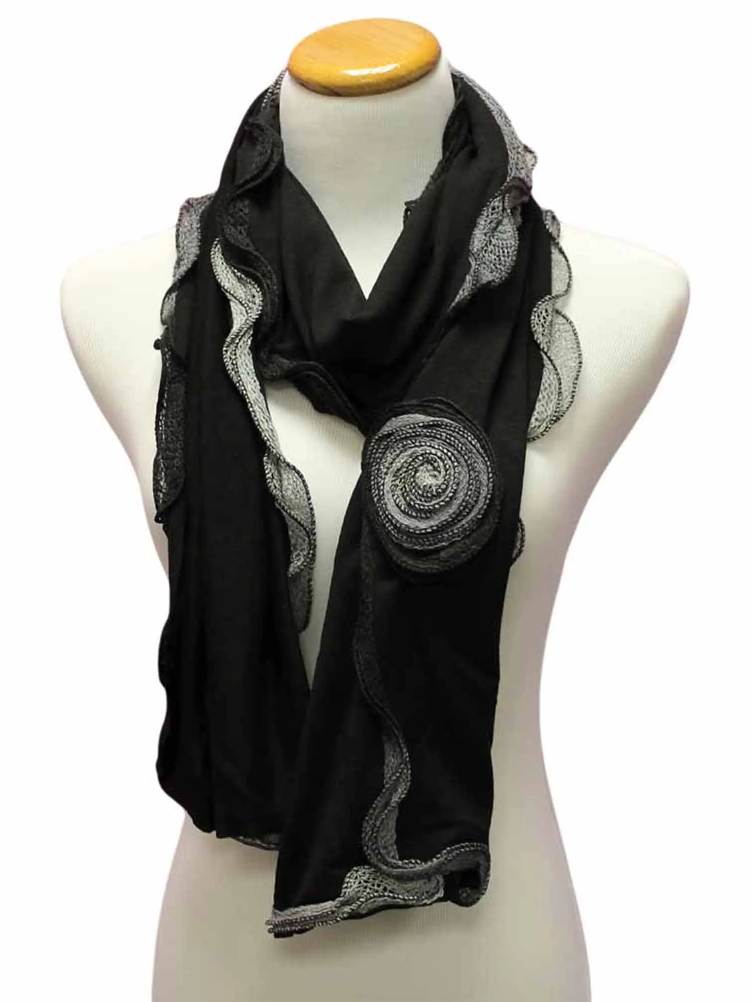 Feminine Scarf With Rosette Trim