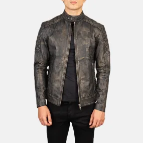 Fernando Quilted Distressed Brown Leather Biker Jacket