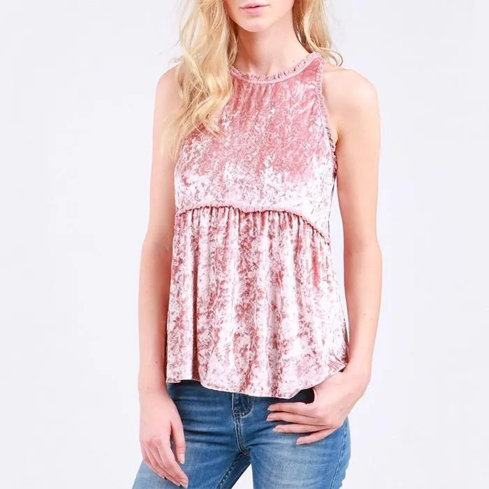 Final Sale - Audrey - Crushed Velvet Babydoll Tank Top - More Colors