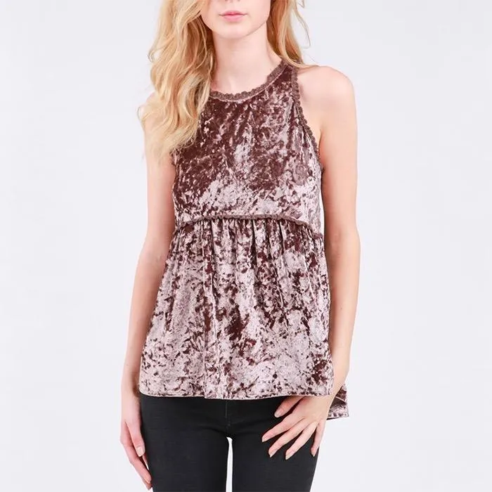 Final Sale - Audrey - Crushed Velvet Babydoll Tank Top - More Colors