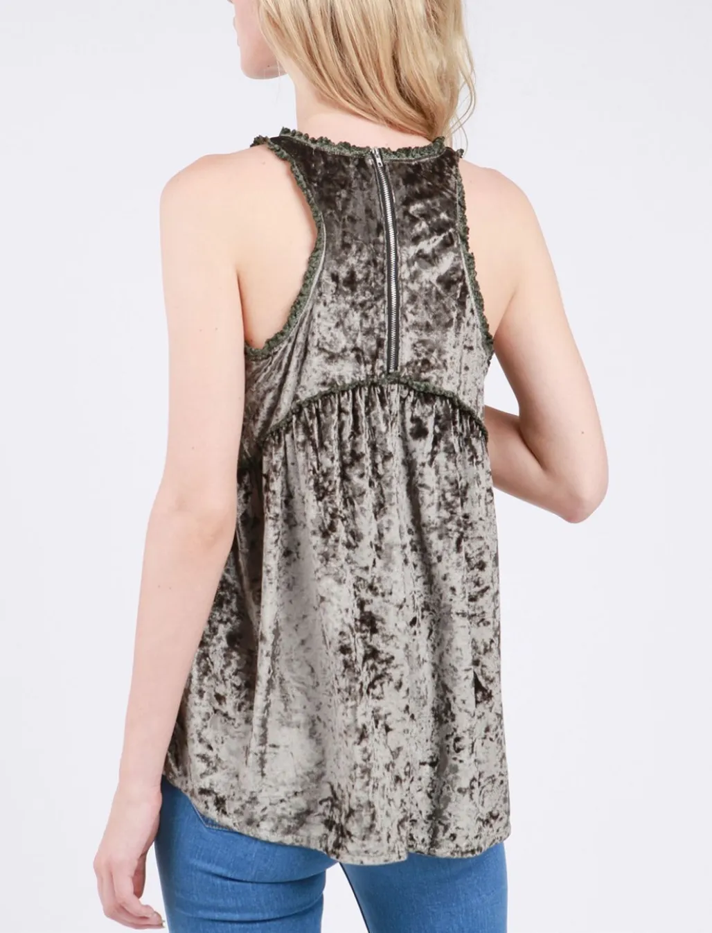 Final Sale - Audrey - Crushed Velvet Babydoll Tank Top - More Colors