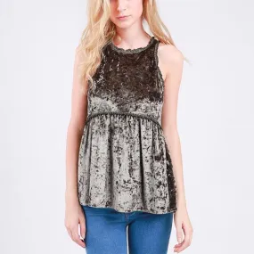 Final Sale - Audrey - Crushed Velvet Babydoll Tank Top - More Colors