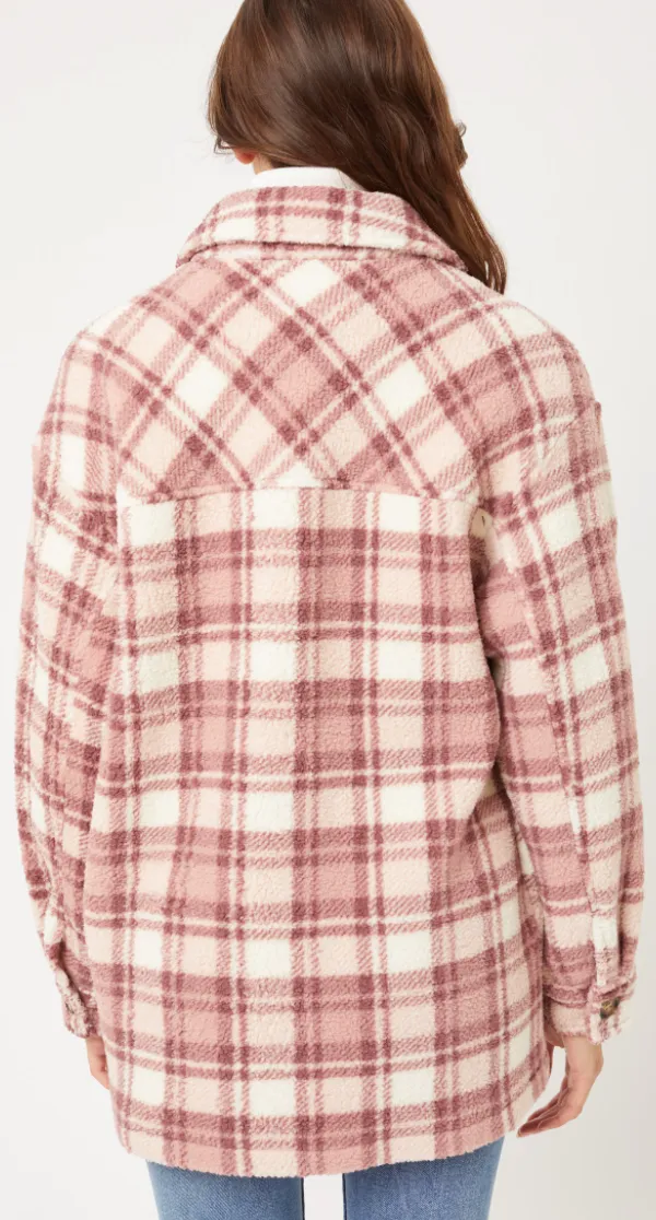 FINAL SALE Mauve Plaid Warm Fleece Like Fall Shacket