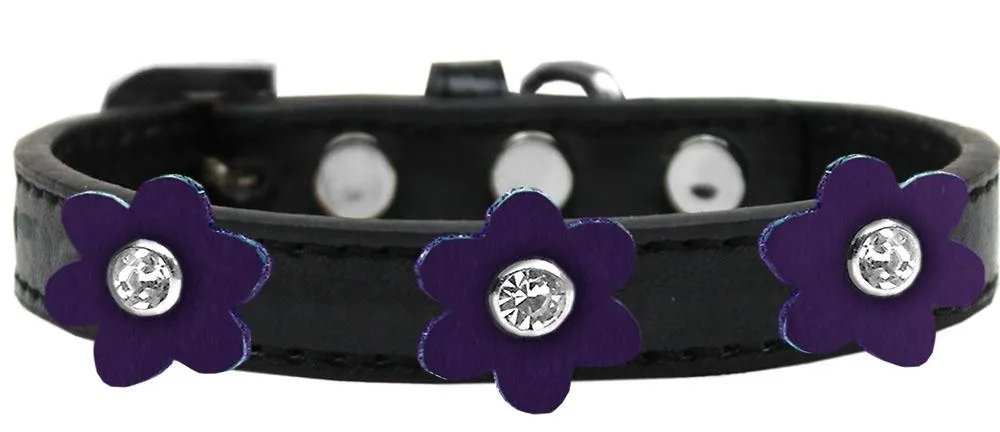 Flower Premium Collar Black With Purple Flowers Size 12