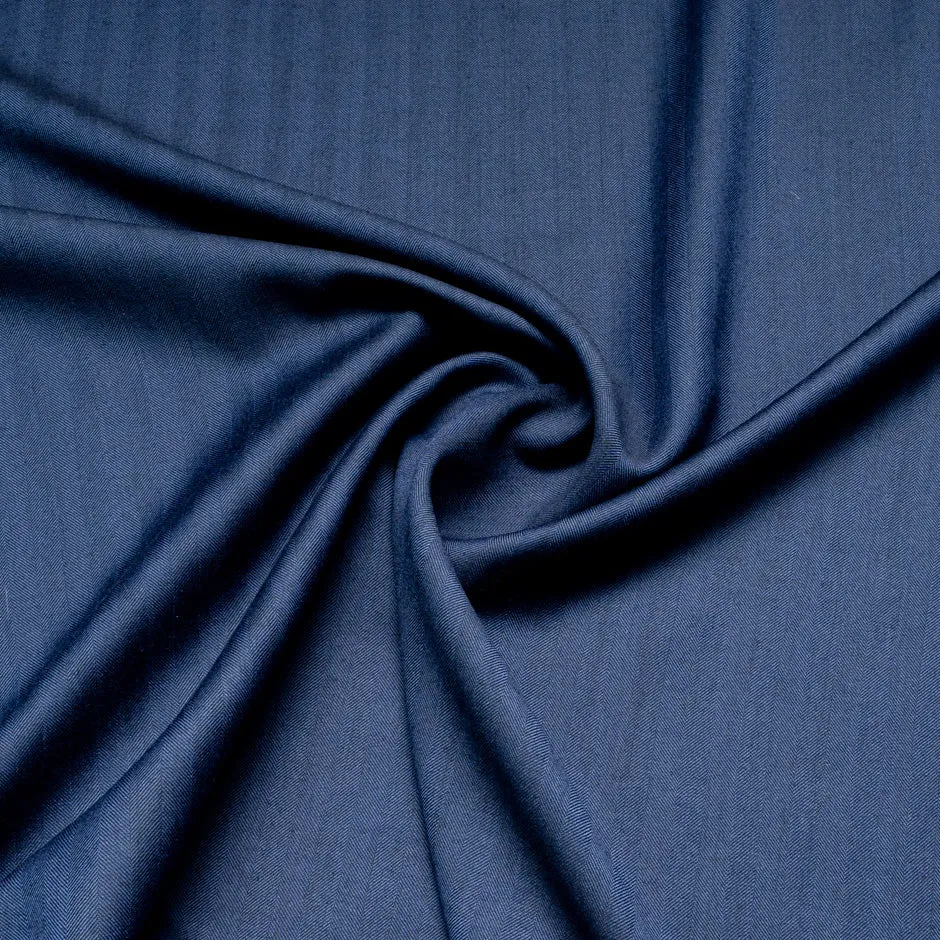 French Blue Herringbone Wool & Cashmere Suiting