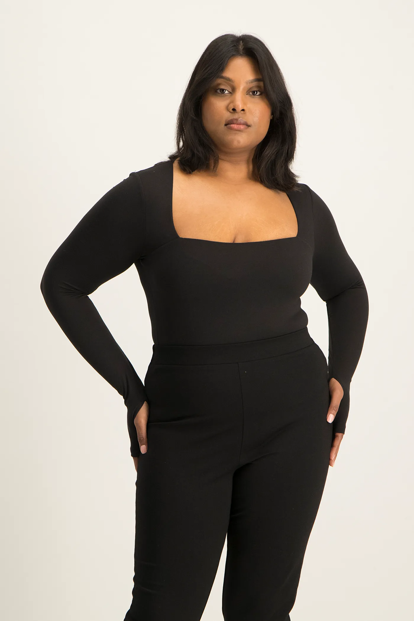 Giana Square Neck Bodysuit - Black