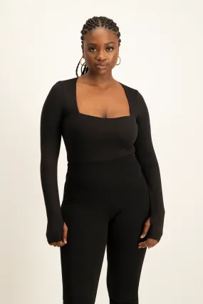 Giana Square Neck Bodysuit - Black